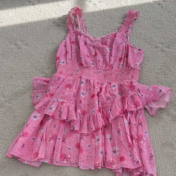 LoveShackFancy Dresses & Skirts - LoveShackFancy Pink Floral Ruffle Dress